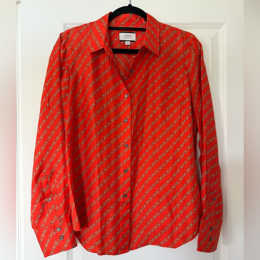 J. Crew Collection silk twill shirt in red chains print